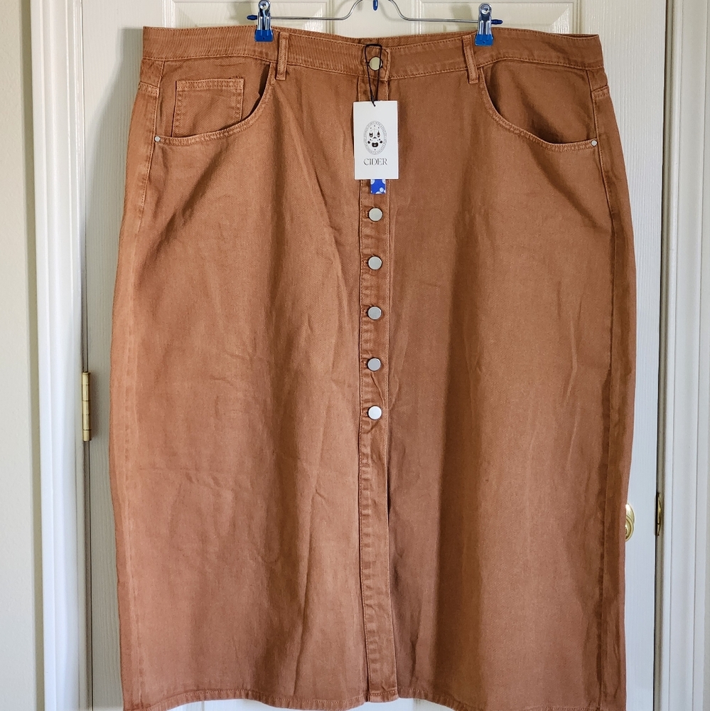 Cider Curve Denim Button Up Maxi Skirt - 4X, Rust/Burnt Orange Color